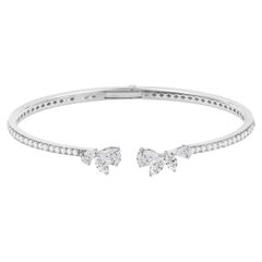 Bracciale a fascia aperto con grappolo di diamanti naturali taglio marquise da 1,91 carati in oro bianco 18 carati