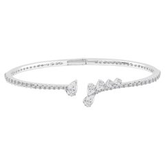 2.15 Carat Natural Pear Diamond Cascade Open Cuff Bangle in 18K White Gold