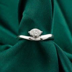 0.39 Carat Natural Marquise Diamond Handmade Wave Engagement Ring 18K White Gold