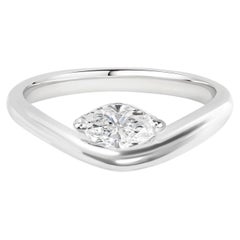 0.39 Carat Natural Marquise Diamond Handmade Wave Engagement Ring 18K White Gold