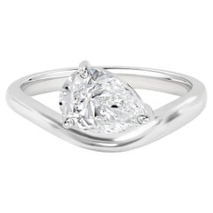 1.01 Carat Natural Pear Diamond Bypass Solitaire Engagement Ring 18K White Gold