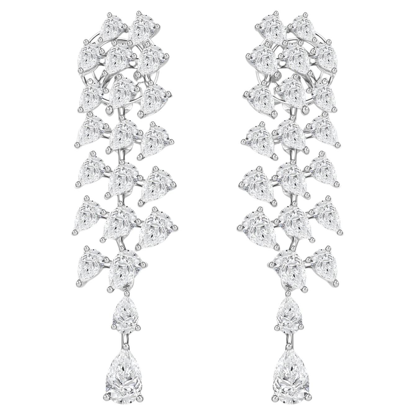 Orecchini pendenti a cascata fatti a mano con diamante naturale a forma di pera da 2,94 carati, in oro bianco 18 carati