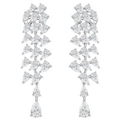 2.94 Carat Natural Pear Diamond Cascading Handmade Drop Earrings 18K White Gold