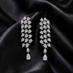 2.94 Carat Natural Pear Diamond Cascading Handmade Drop Earrings 18K White Gold