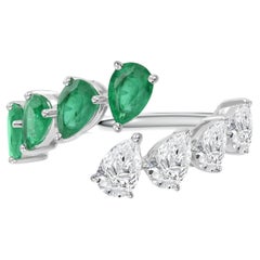 1.17 Carat Diamond & 1.57 Carat Zambian Emerald Toi et Moi Ring 18K White Gold