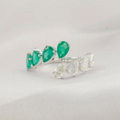 1.17 Carat Diamond & 1.57 Carat Zambian Emerald Toi et Moi Ring 18K White Gold