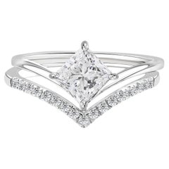 1.39 Carat Natural Princess Cut Diamond Solitaire Bridal Ring Set 18K White Gold