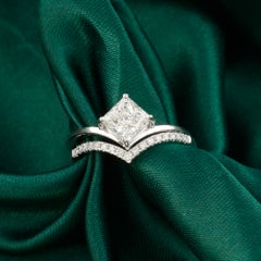 1.39 Carat Natural Princess Cut Diamond Solitaire Bridal Ring Set 18K White Gold