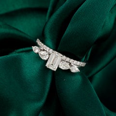 Set di anelli da sposa con smeraldo naturale da 1,29 carati e diamante a taglio a pera, in oro bianco 18 carati