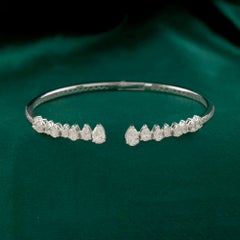 2.68 Carat Natural Pear Cut Diamond Crown Open Cuff Bracelet 18K White Gold