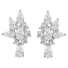 1.20 Carat Natural Pear Diamond Cluster Handmade Drop Earrings 18K White Gold