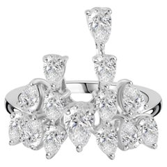 1.42 Carat Natural Pear Diamond Handmade Cluster Cocktail Ring 18K White Gold