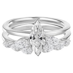 Anello a forma di onda realizzato a mano con diamante naturale da 0,81 carati a taglio marquise, incastonato in oro bianco 18 carati