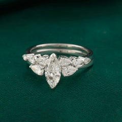 0.81 Carat Natural Marquise Cut Diamond Handmade Wave Ring Set in 18K White Gold