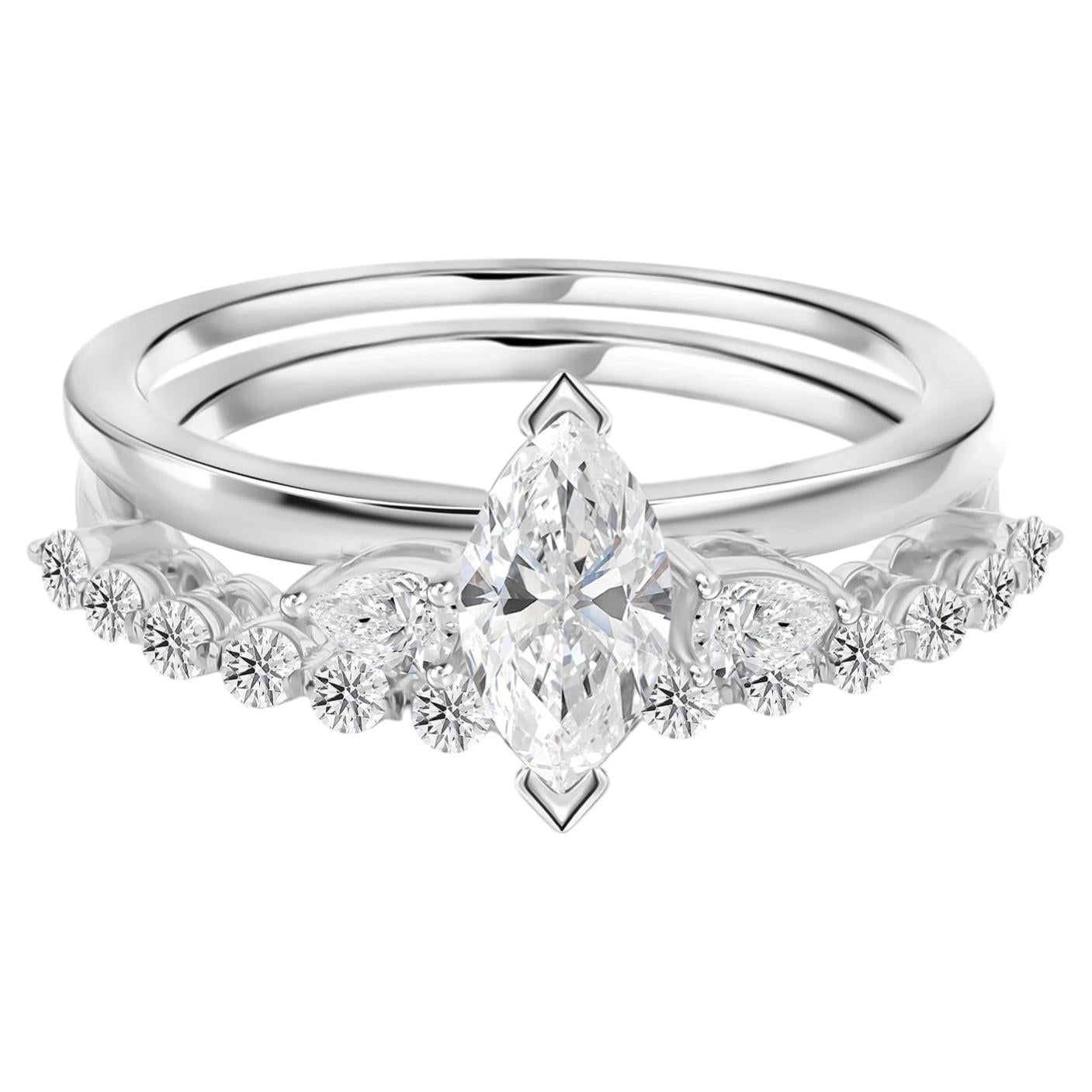 in vendita:  Anello fatto a mano con diamante naturale da 1,07 carati a taglio marquise a pera, montato su oro bianco 18 carati