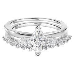 Bague artisanale sertie d'un diamant naturel de 1,07 carat, taille marquise en forme de poire, en or blanc 18 carats
