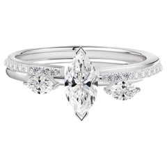Handgefertigter Ring mit einem natürlichen Diamanten im Marquise-Birnenschliff von 0,95 Karat, 18 Karat Weißgold