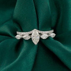 1.00 Carat Natural Marquise Cut Diamond Handmade Crown Ring Set 18K White Gold