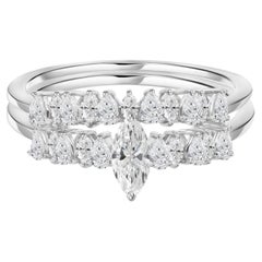 2.21 Carat Natural Marquise & Pear Shaped Diamond Two-Ring Set 18K White Gold