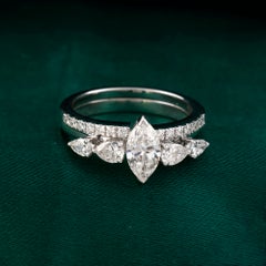 1.42 Carat Natural Marquise Pear Cut Diamond Enagement Ring Set 18K White Gold