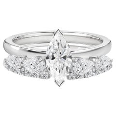 1.42 Carat Natural Marquise Pear Cut Diamond Enagement Ring Set 18K White Gold