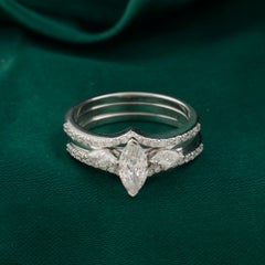 0.99 Carat Natural Marquise & Pear Cut Diamond Three Ring Set in 18K White Gold
