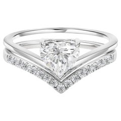 1,09 Karat natürlicher Diamant in Herzform, handgefertigter Ring, Braut-Set aus 18 Karat Weißgold