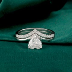 1.09 Carat Natural Heart Shape Diamond Handmade Ring Bridal Set 18K White Gold