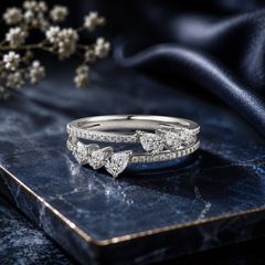 0.67 Carat Natural Pear & Round Diamond Double Row Cluster Ring 18K White Gold