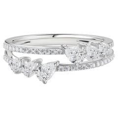 0.67 Carat Natural Pear & Round Diamond Double Row Cluster Ring 18K White Gold