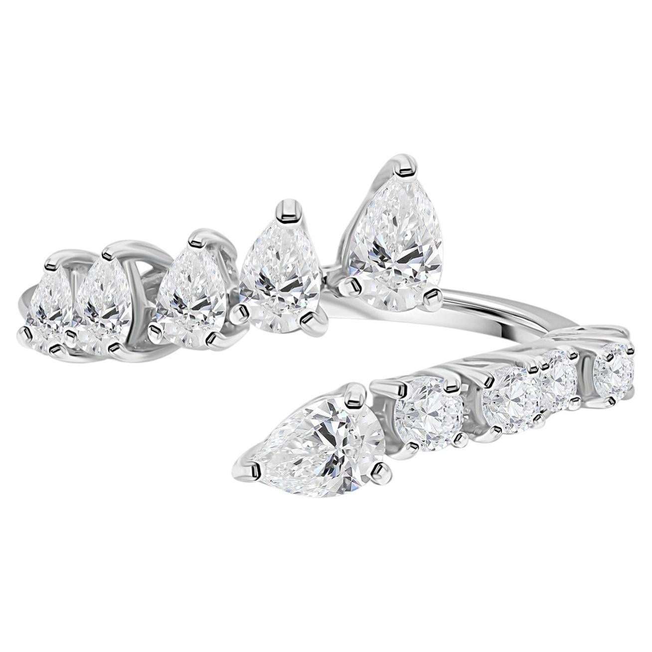 For Sale:  0.88 Carat Natural Pear & Round Diamond Bypass Engagement Ring 18K White Gold
