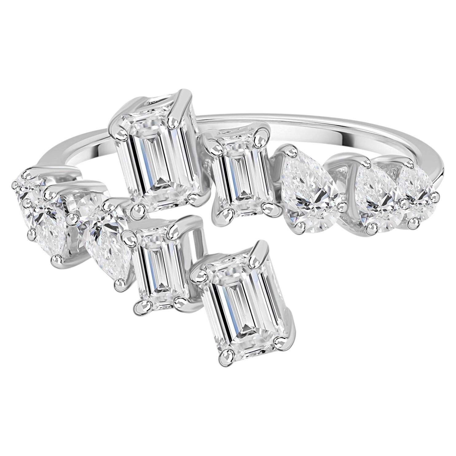 For Sale:  1.58 Carat Natural Emerald-Cut & Pear Diamond Engagement Ring 18K White Gold