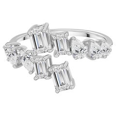 1.58 Carat Natural Emerald-Cut & Pear Diamond Engagement Ring 18K White Gold