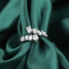 1.58 Carat Natural Emerald-Cut & Pear Diamond Engagement Ring 18K White Gold