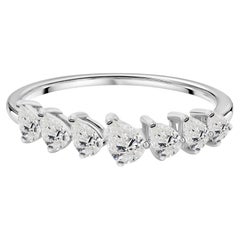 0.58 Carat Natural Pear Shaped Diamond Graduated Band Ring 18K White Gold