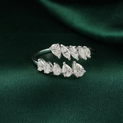 0.91 Carat Natural Pear Marquise Diamond Open Ring 18K White Gold HRD Certified