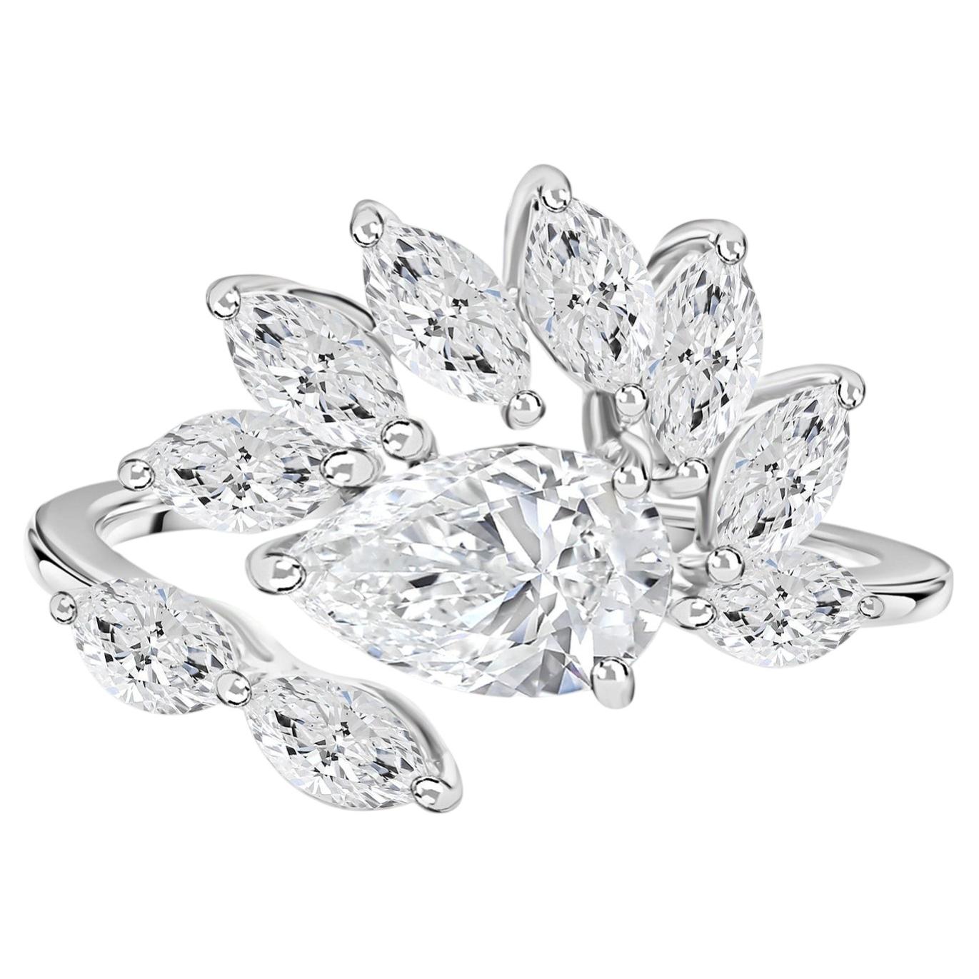 For Sale:  2.18 Carat Natural Marquise Shape Diamond Flower Cluster Ring 18K White Gold