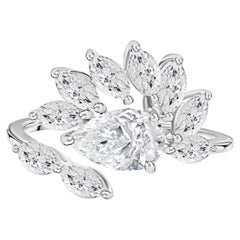 2,18-Karat-Ring mit natürlichem Diamanten in Marquise-Schliff in Blumenform, 18 Karat Weißgold