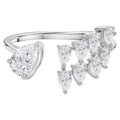 1.12 Carat Natural Pear Diamond Bypass Ring HRD Certified 18K White Gold Jewelry