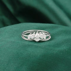 Parure de 2 bagues empilables en or blanc 18 carats, serties de diamants naturels taille poire-marquise de 0,61 carat