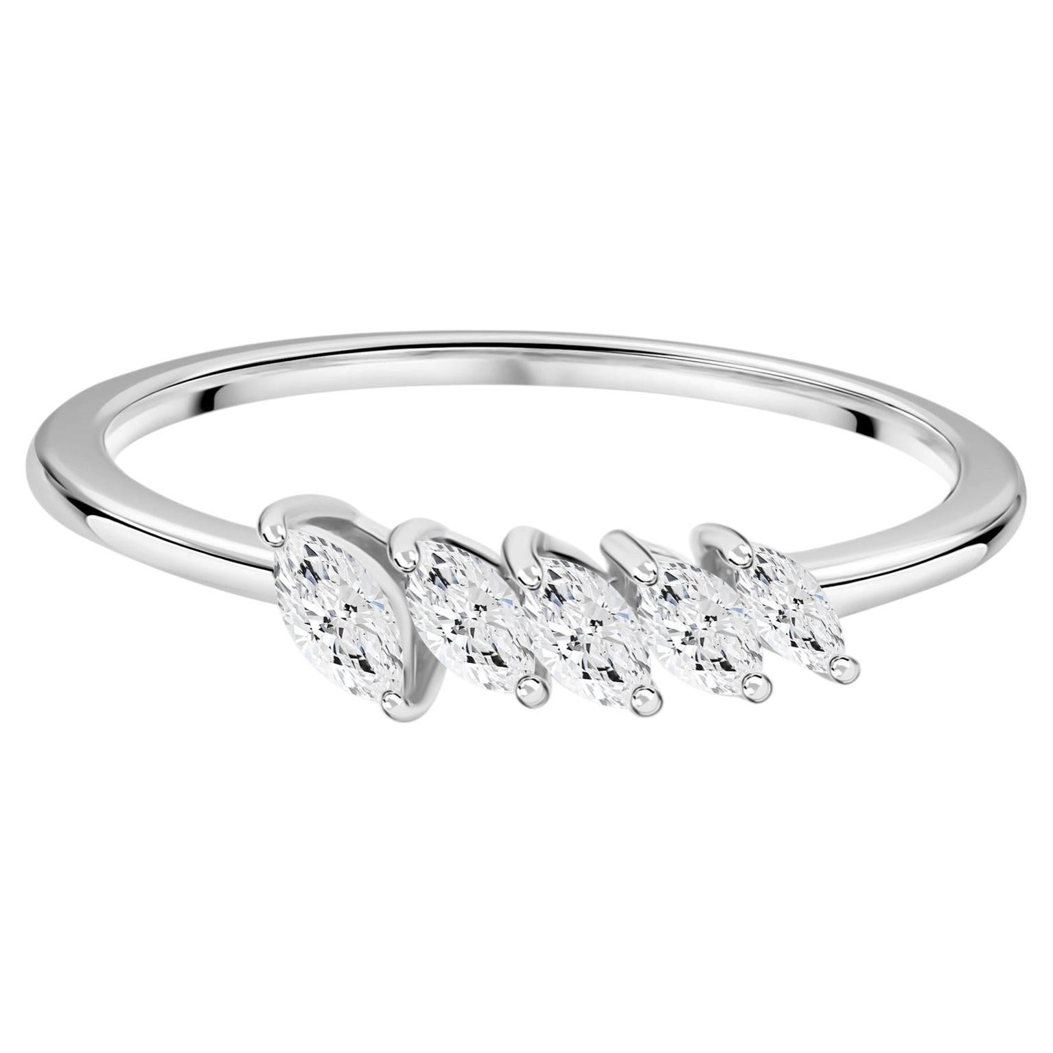 0.28 Carat Natural Marquise Cut Diamonds Row Ring 18K White Gold HRD Certified