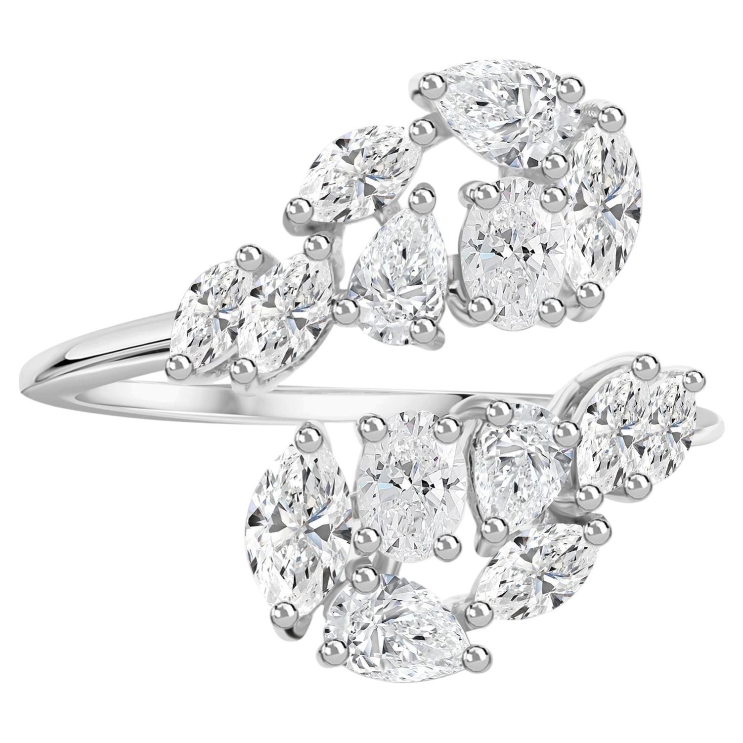 1.46 Carat Natural Pear Marquise Diamond Vine Ring 18K White Gold HRD Certified