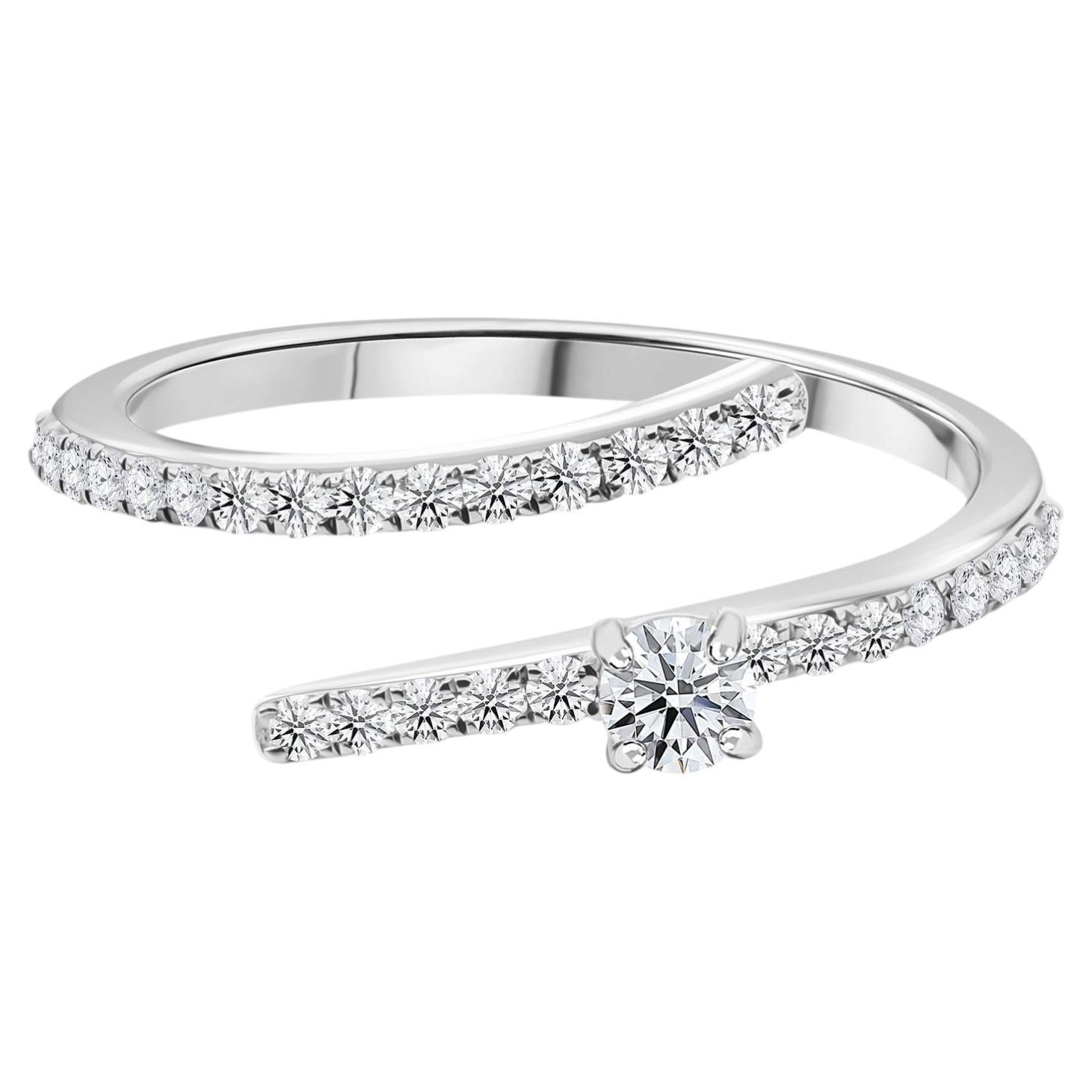 For Sale:  0.39 Carat Natural Round Diamond Bypass Wrap Ring 18K White Gold HRD Certified