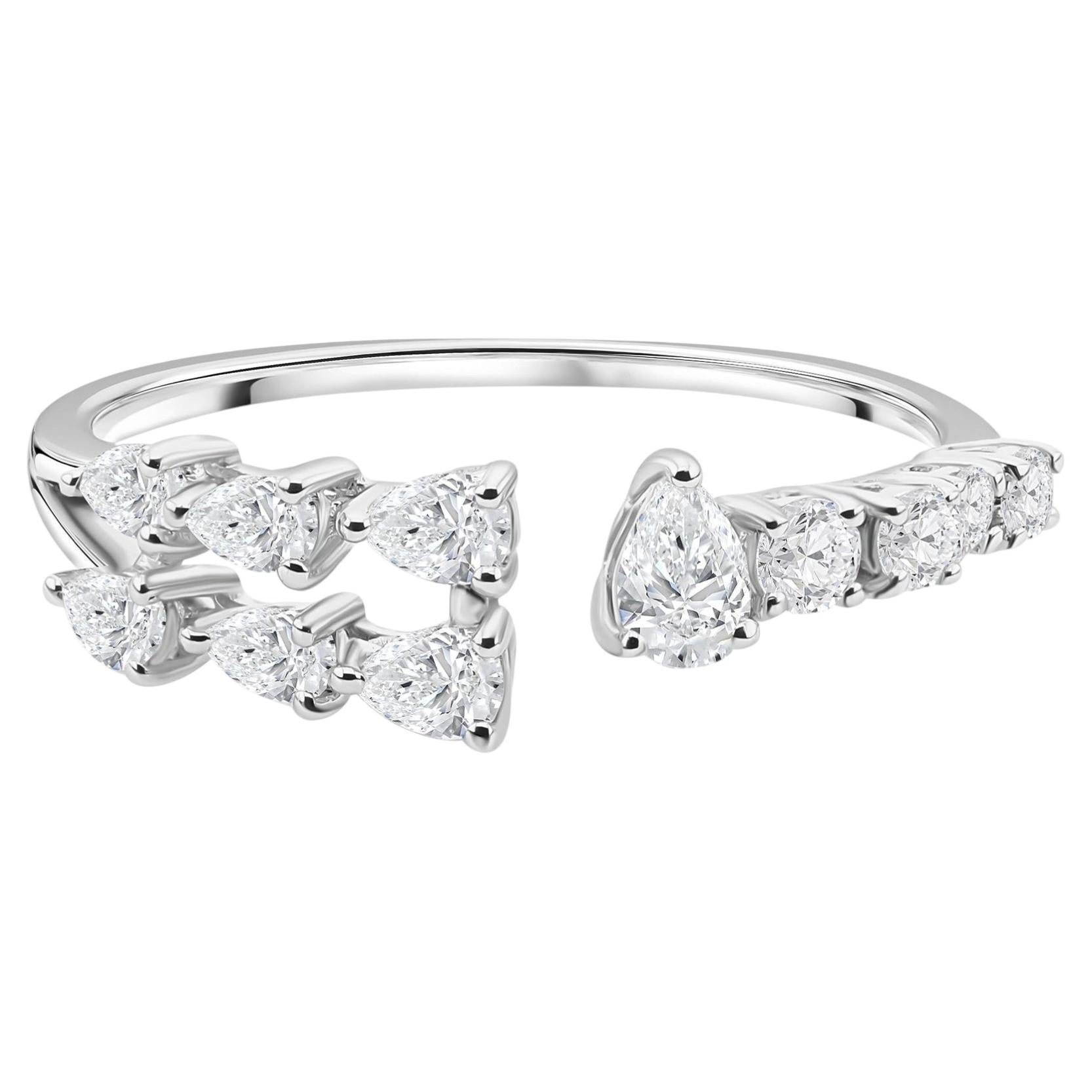 For Sale:  0.56 Carat Natural Pear & Round Diamond Bypass Ring 18K White Gold HRD Certified