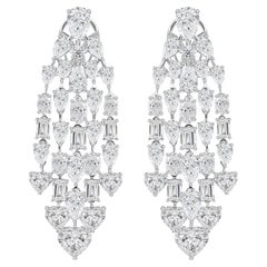 16.45 Carat Natural Mix Cut Diamond Chandelier Handmade Earrings 18K White Gold