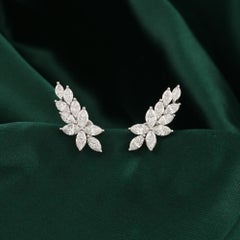 3.51 Carat Natural Marquise Diamond Wing Cluster Stud Earrings 18K White Gold