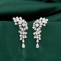 4.23 Carat Natural Pear Diamond Cascading Cluster Drop Earrings HRD Certified