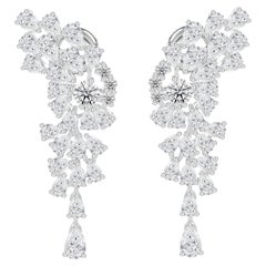 4.23 Carat Natural Pear Diamond Cascading Cluster Drop Earrings HRD Certified