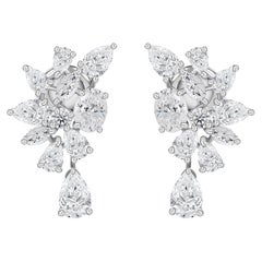 3.45 Carat Natural Marquise Oval Diamond Cluster Drop Earrings HRD Certified