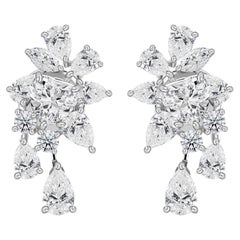 3.80 Carat Natural Marquise Pear Diamond Cluster Drop Earrings 18K White Gold
